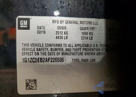 2010 Chevrolet Malibu 1Lt from USA, damaged, VIN 1G1ZC5EB2AF226506